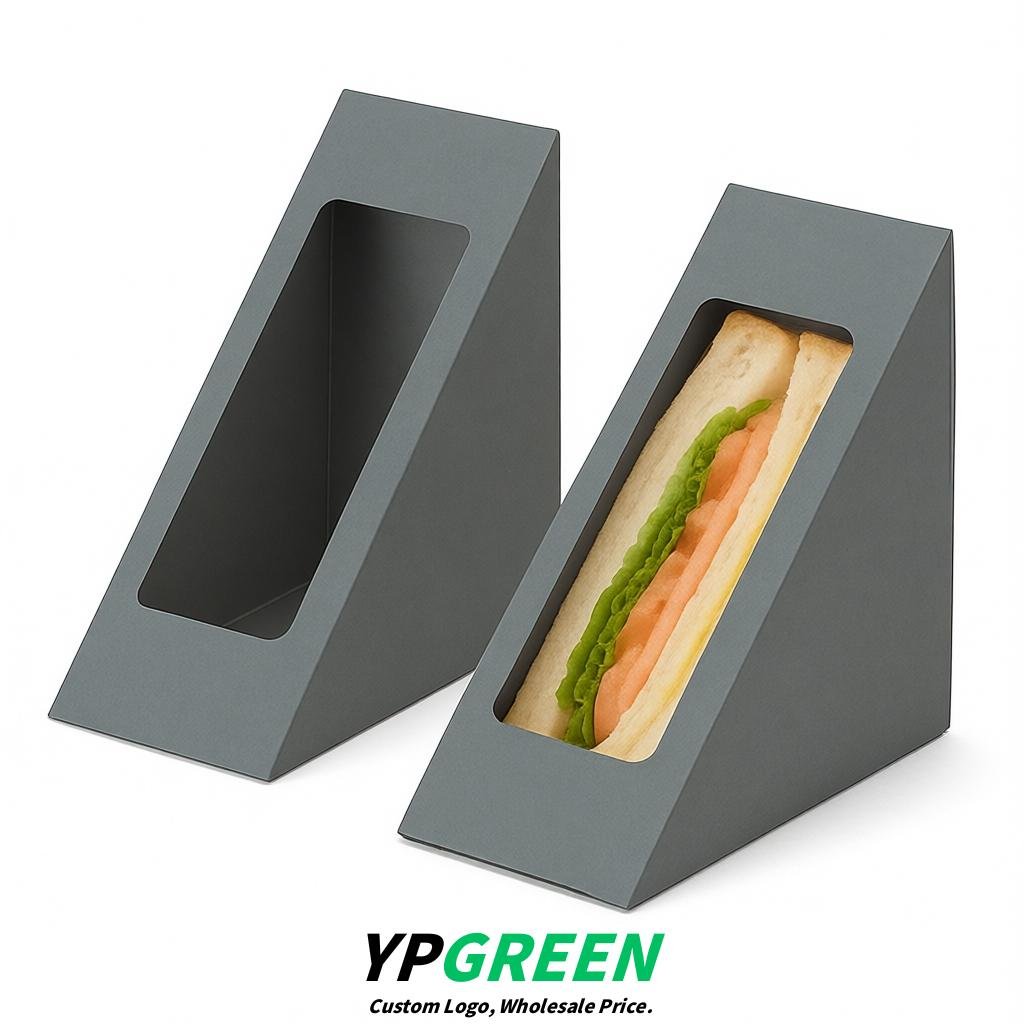 Aurora Gray Triangle Paper Sandwich Boxes with Window 4.7x4.7x2.6 Inch - Factory Direct