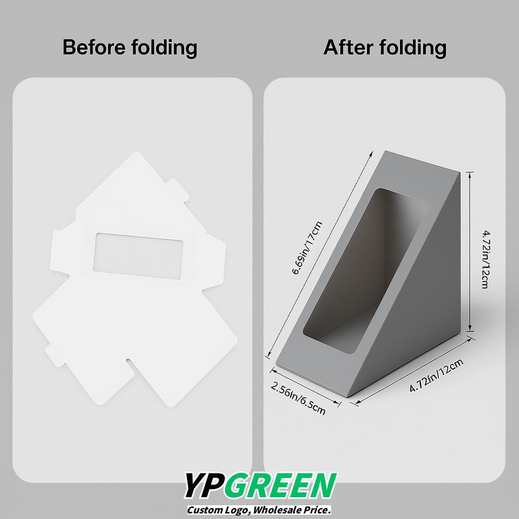 Aurora Gray Triangle Paper Sandwich Boxes with Window 4.7x4.7x2.6 Inch - Factory Direct