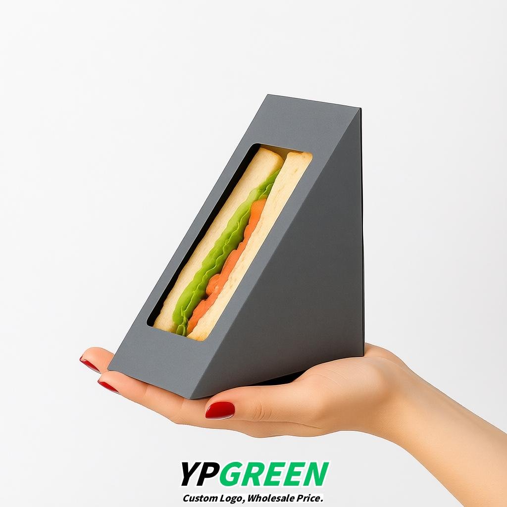 Aurora Gray Triangle Paper Sandwich Boxes with Window 4.7x4.7x2.6 Inch - Factory Direct
