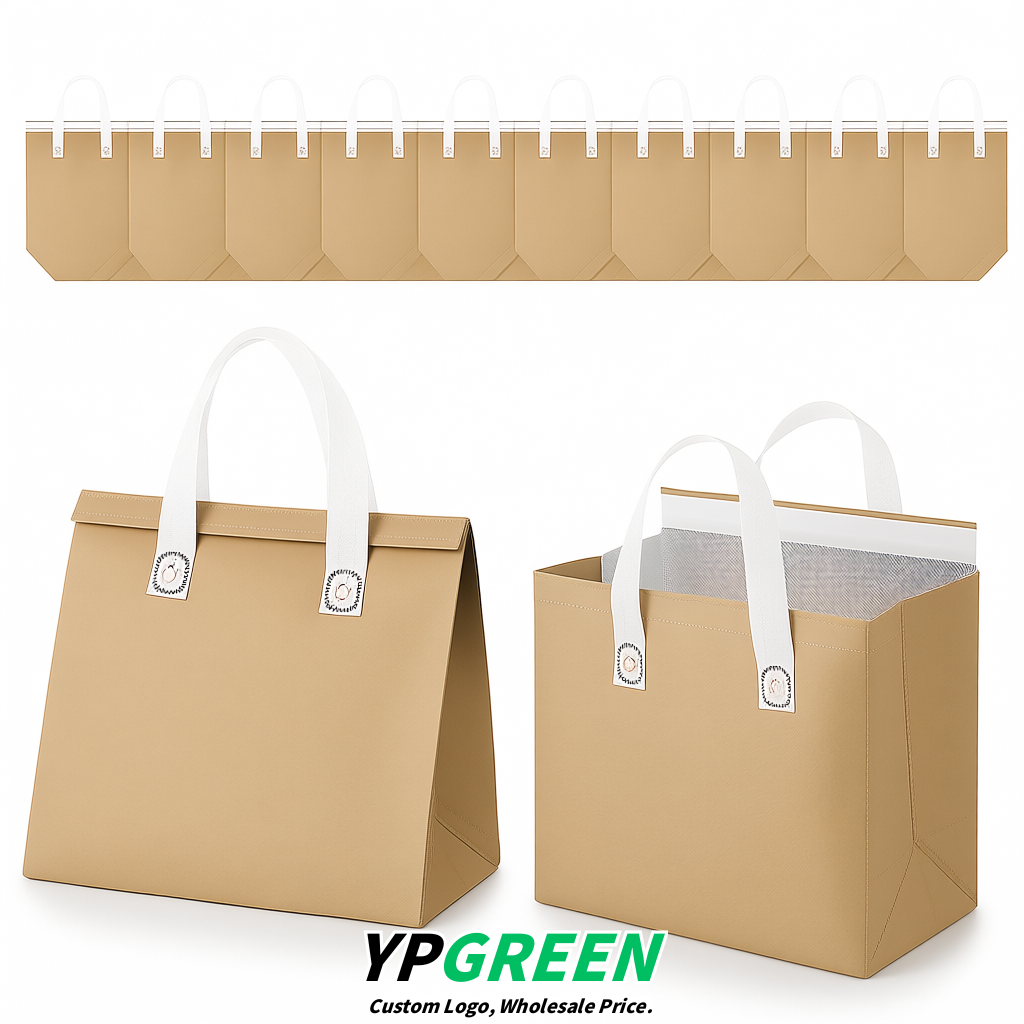 Beige 4-Cup insulated take away bags wholesale 9.5 x 9.5 x 6 inches for Hot & Cold Drink Delivery