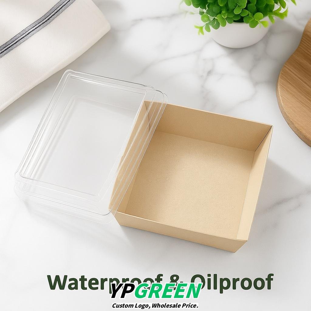 Beige Charcuterie Boxes with Clear Lids - 4 inches & 5 inches Disposable Paper Square Food Containers