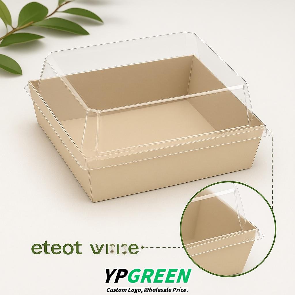 Beige Charcuterie Boxes with Clear Lids - 4 inches & 5 inches Disposable Paper Square Food Containers