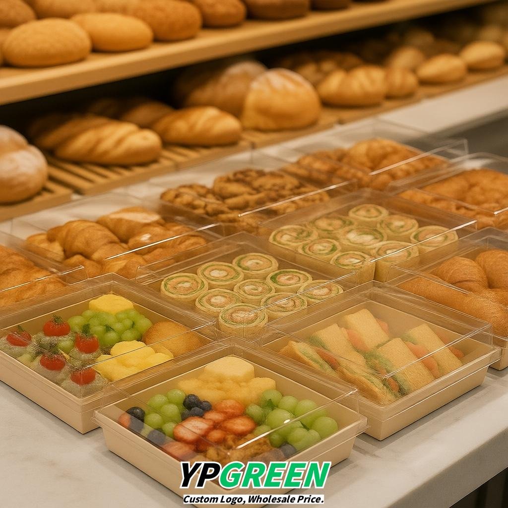 Beige Charcuterie Boxes with Clear Lids - 4 inches & 5 inches Disposable Paper Square Food Containers