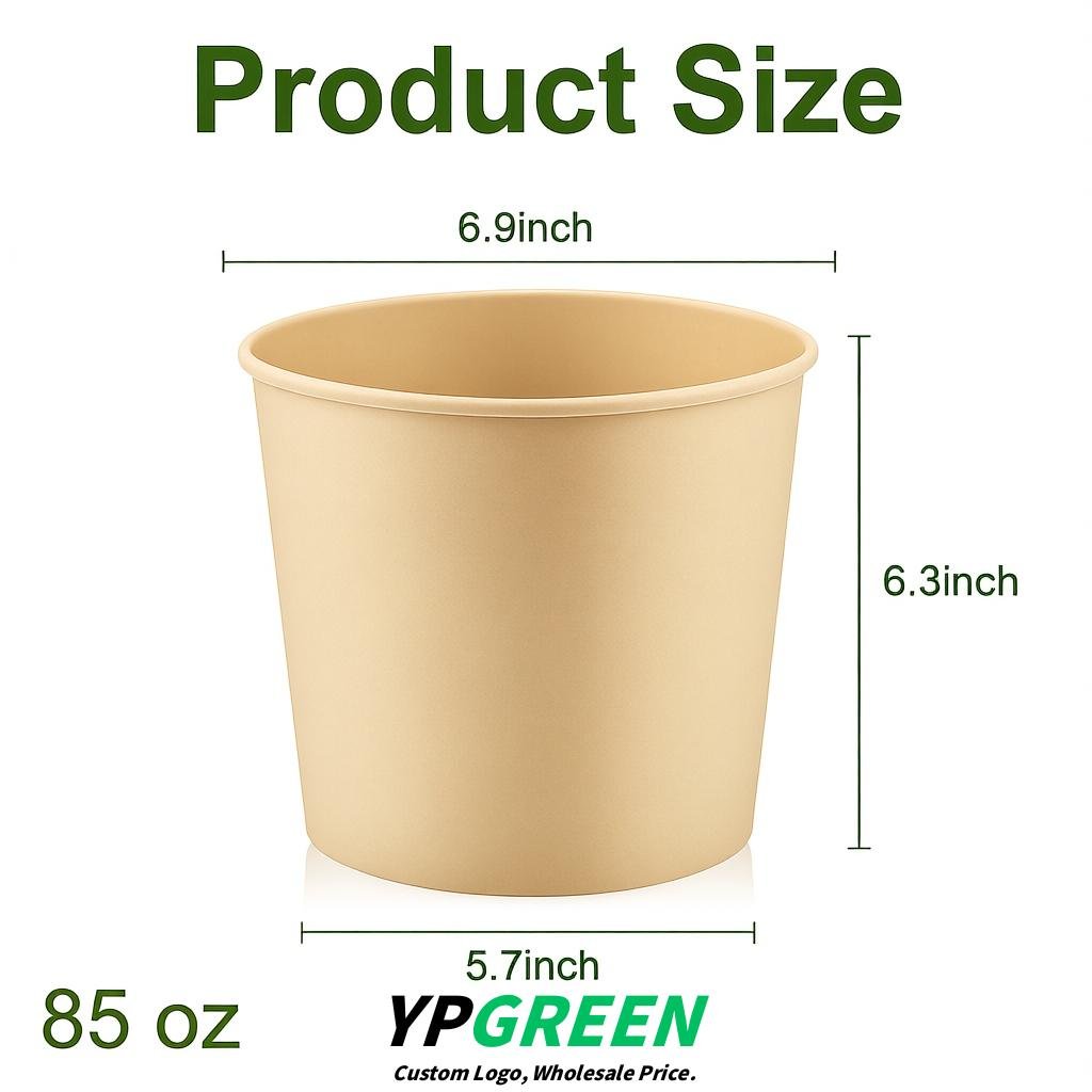 Beige 85 oz Paper Buckets 6.9x5.7x6.3 Inches Cardboard Food Container