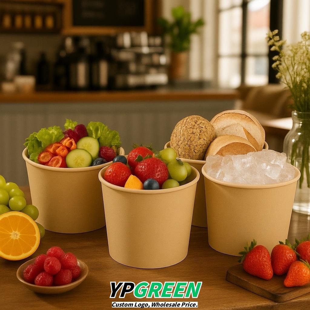 Beige 85 oz Paper Buckets 6.9x5.7x6.3 Inches Cardboard Food Container