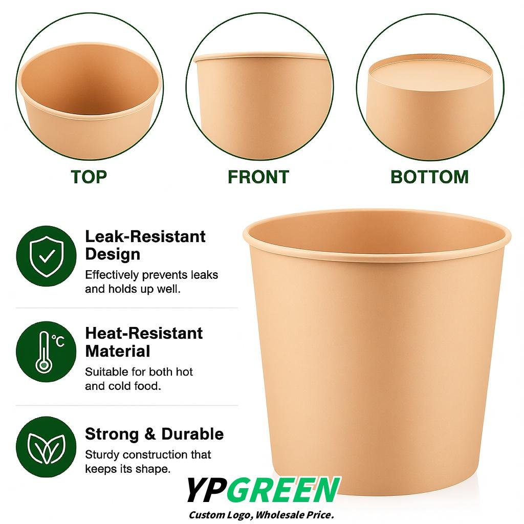 Beige 85 oz Paper Buckets 6.9x5.7x6.3 Inches Cardboard Food Container