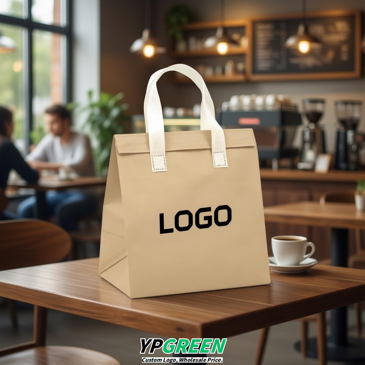 Beige 4-Cup insulated take away bags wholesale 9.5 x 9.5 x 6 inches for Hot & Cold Drink Delivery