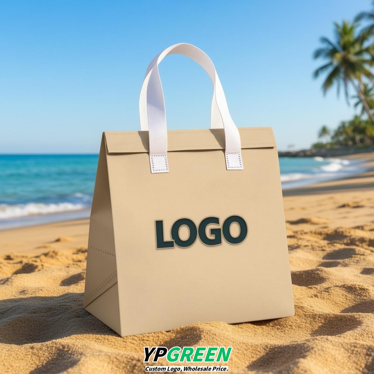 Beige 4-Cup insulated take away bags wholesale 9.5 x 9.5 x 6 inches for Hot & Cold Drink Delivery