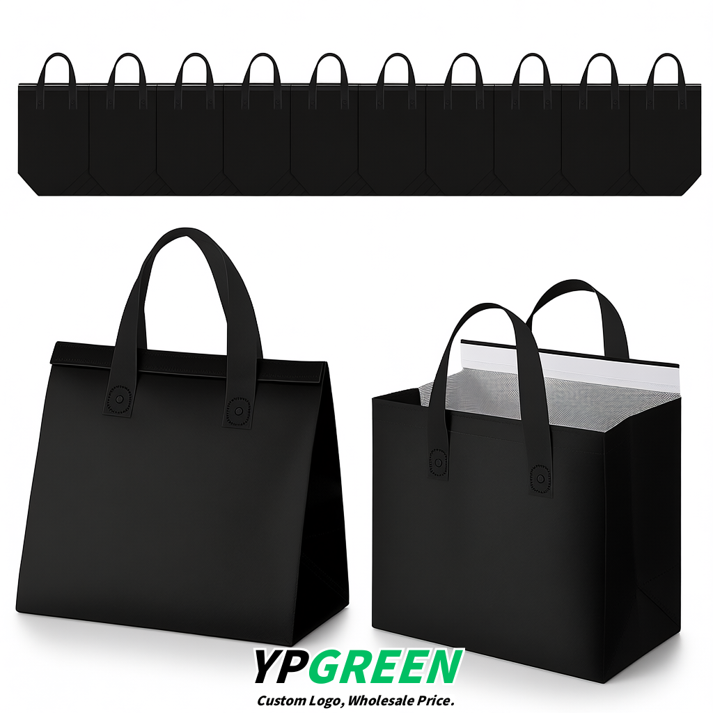 Black 4-Cup insulated take away bags wholesale 9.5 x 9.5 x 6 inches for Hot & Cold Drink Delivery