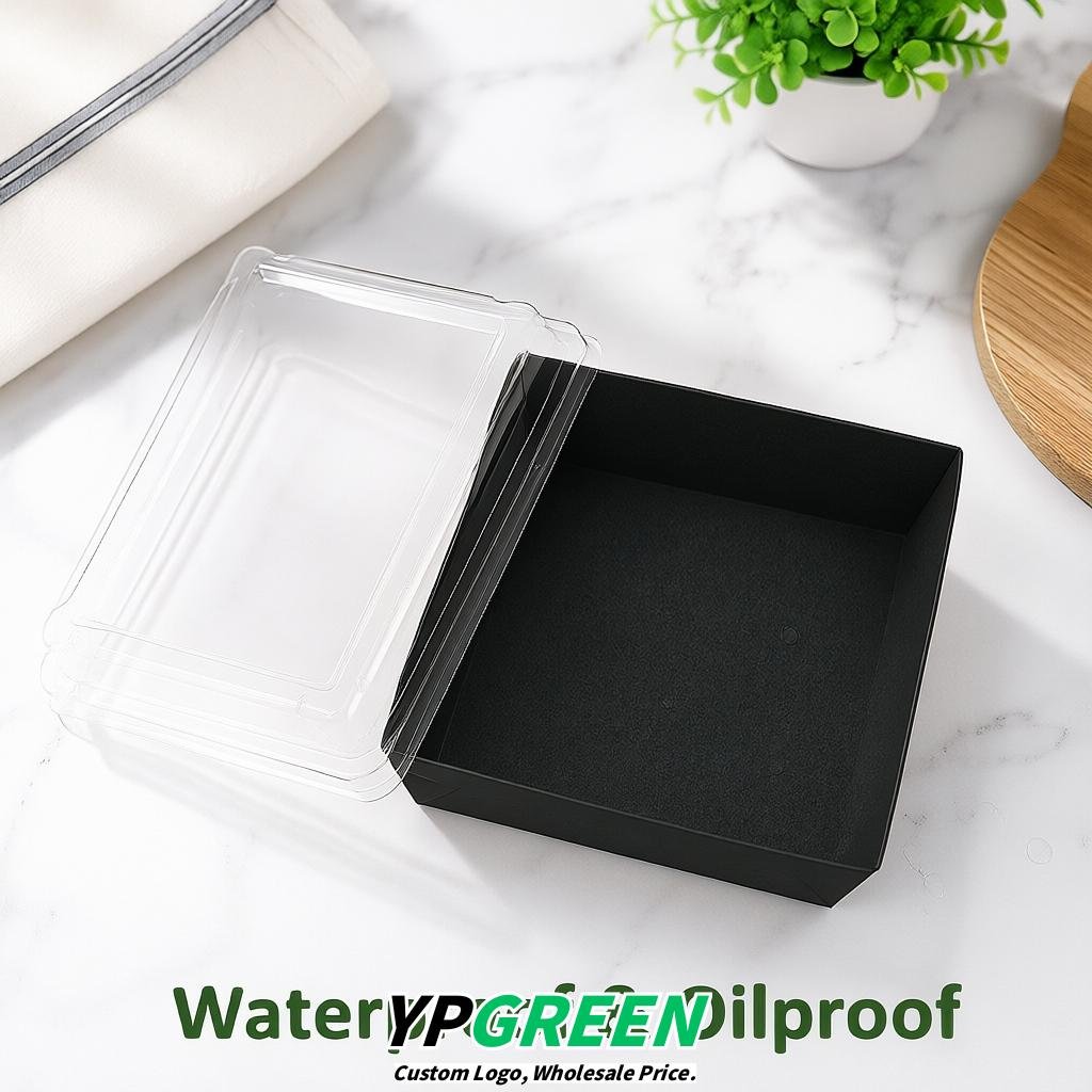 Black Charcuterie Boxes with Clear Lids - 4 inches & 5 inches Disposable Paper Square Food Containers