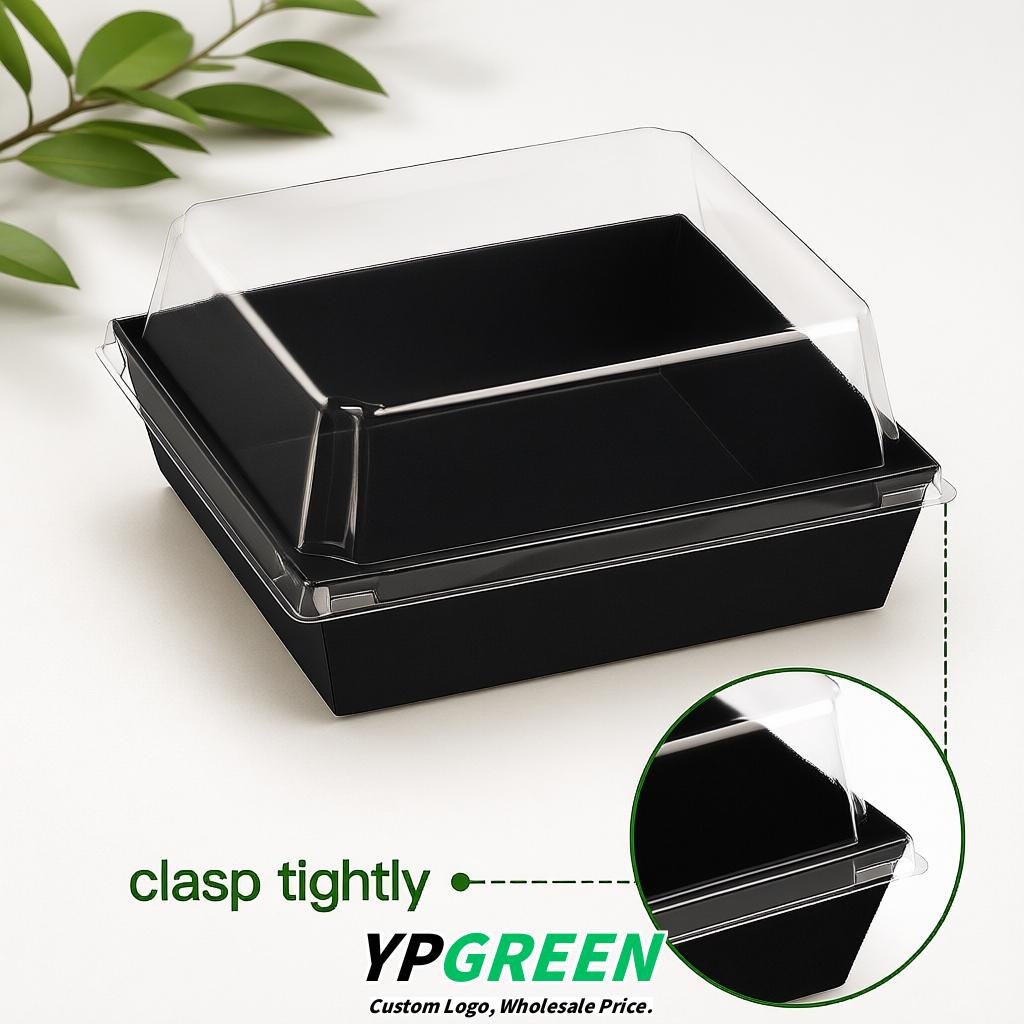 Black Charcuterie Boxes with Clear Lids - 4 inches & 5 inches Disposable Paper Square Food Containers