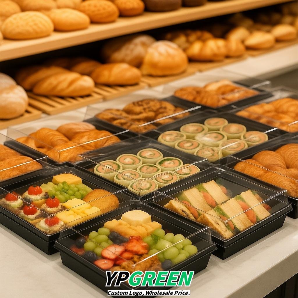 Black Charcuterie Boxes with Clear Lids - 4 inches & 5 inches Disposable Paper Square Food Containers