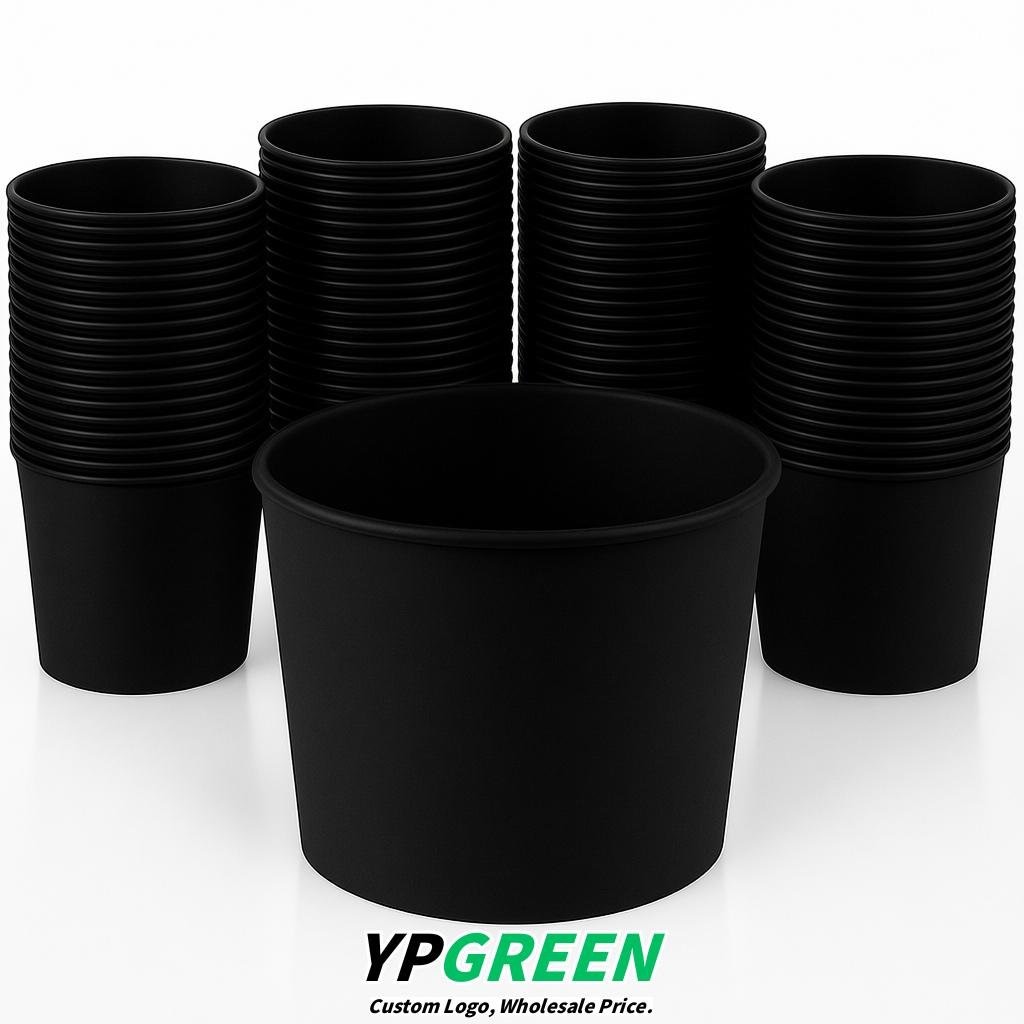 Black 85 oz Paper Buckets 6.9x5.7x6.3 Inches Cardboard Food Container