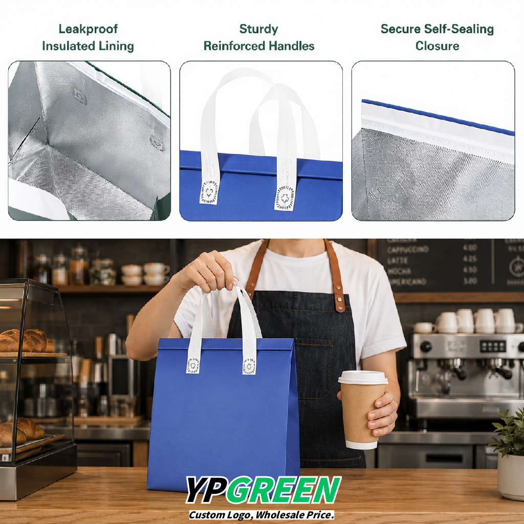 Blue 4-Cup insulated take away bags wholesale 9.5 x 9.5 x 6 inches for Hot & Cold Drink Delivery