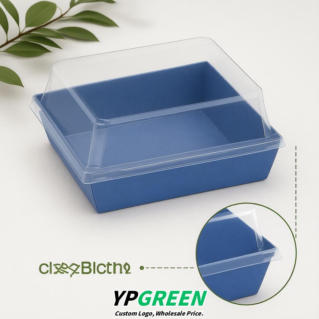 Blue Charcuterie Boxes with Clear Lids - 4 inches & 5 inches Disposable Paper Square Food Containers