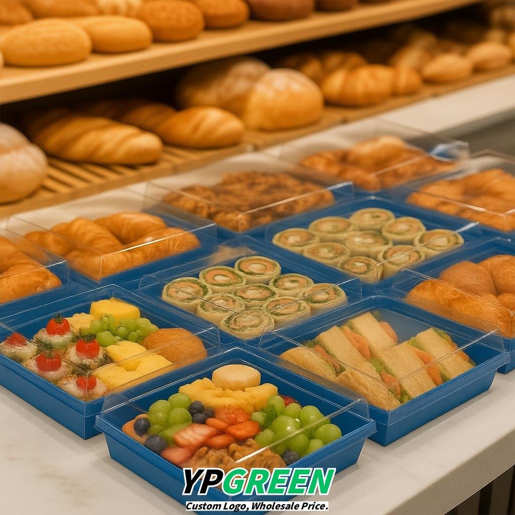 Blue Charcuterie Boxes with Clear Lids - 4 inches & 5 inches Disposable Paper Square Food Containers