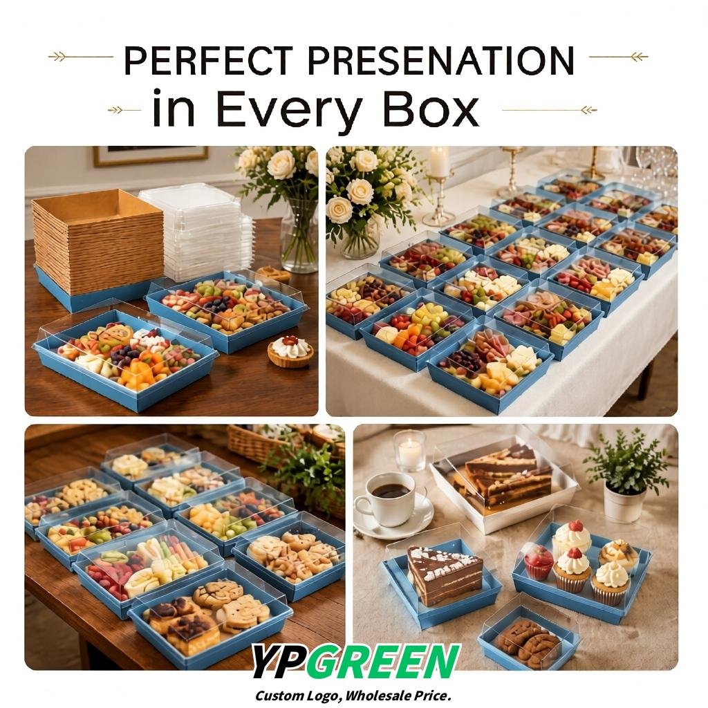 Blue Charcuterie Boxes with Clear Lids - 4 inches & 5 inches Disposable Paper Square Food Containers