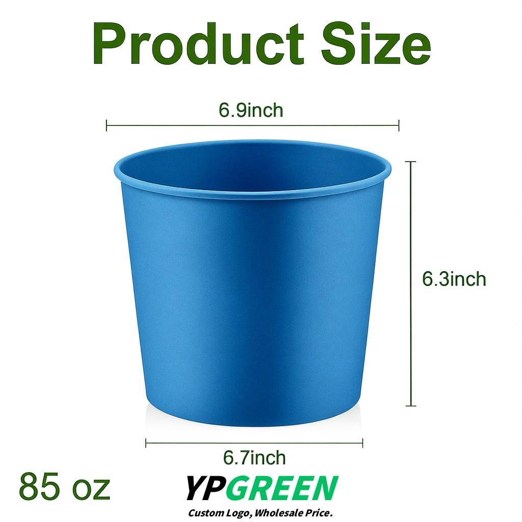 Blue 85 oz Paper Buckets 6.9x5.7x6.3 Inches Cardboard Food Container