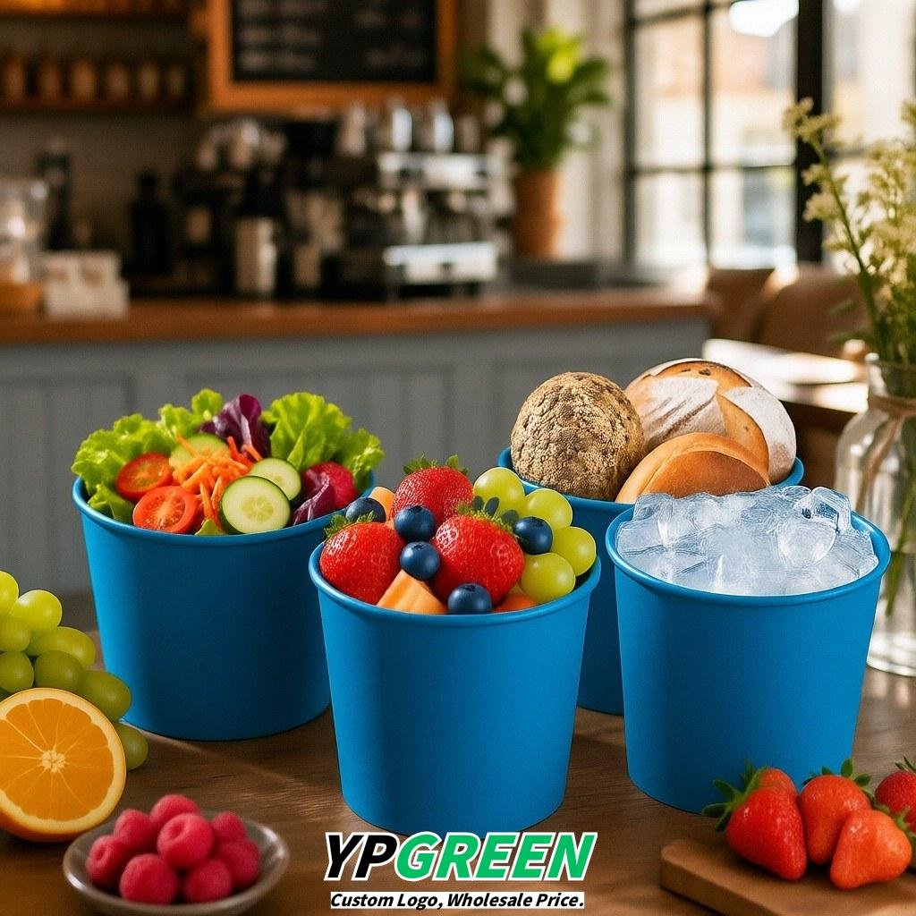 Blue 85 oz Paper Buckets 6.9x5.7x6.3 Inches Cardboard Food Container
