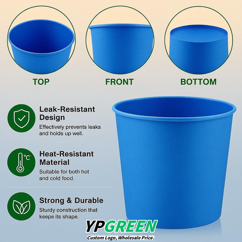 Blue 85 oz Paper Buckets 6.9x5.7x6.3 Inches Cardboard Food Container