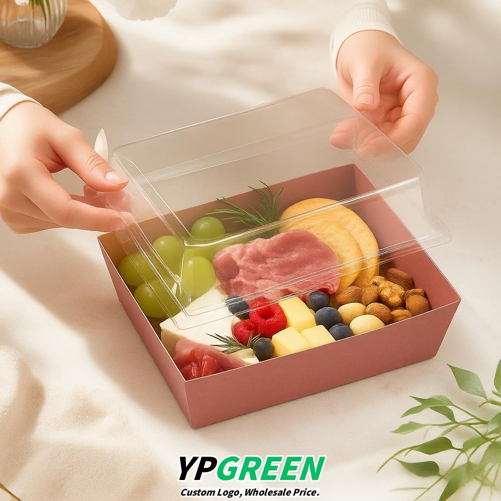 Blush Charcuterie Boxes with Clear Lids - 4 inches & 5 inches Disposable Paper Square Food Containers