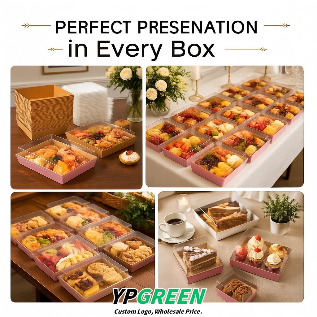 Blush Charcuterie Boxes with Clear Lids - 4 inches & 5 inches Disposable Paper Square Food Containers