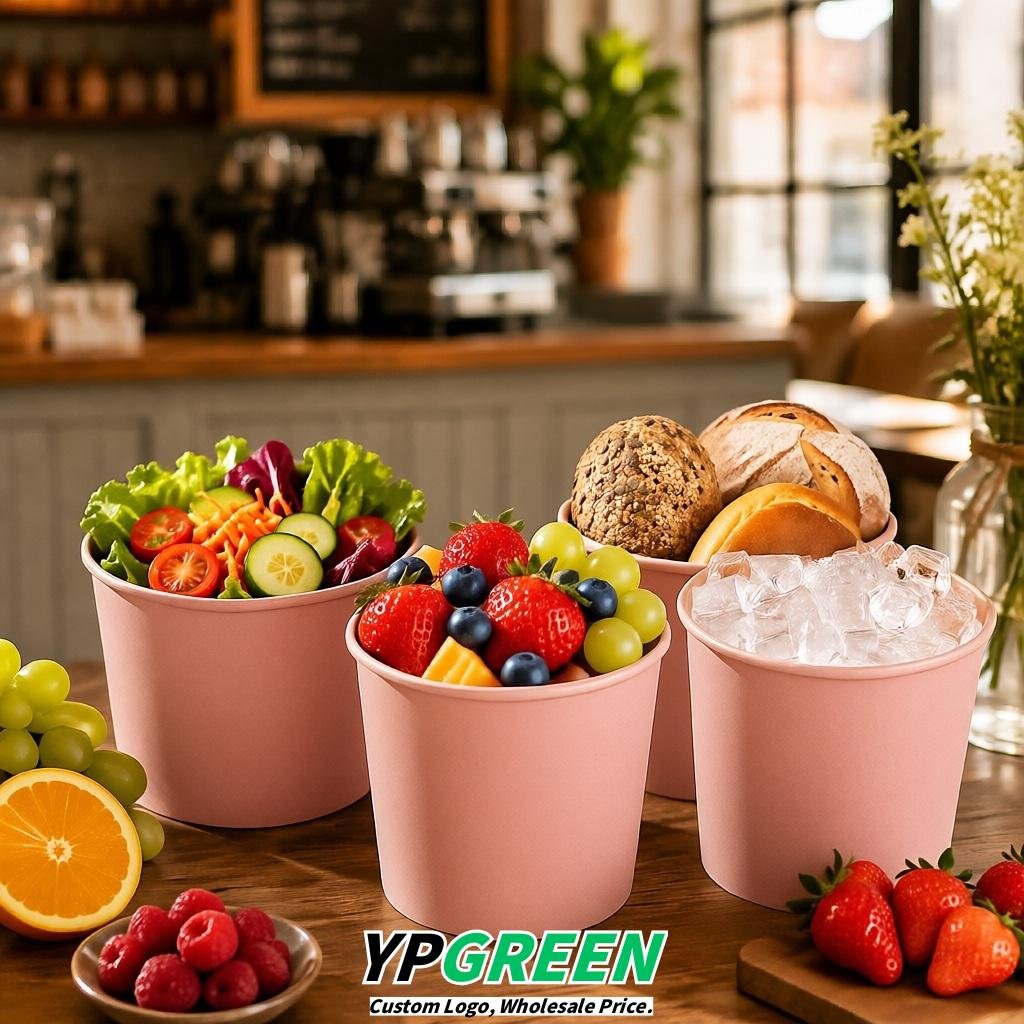 Blush 85 oz Paper Buckets 6.9x5.7x6.3 Inches Cardboard Food Container