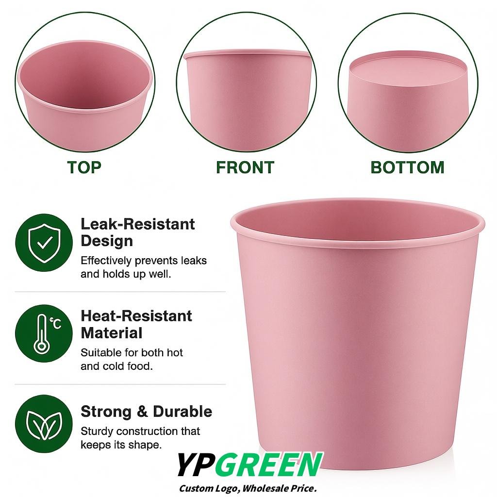 Blush 85 oz Paper Buckets 6.9x5.7x6.3 Inches Cardboard Food Container