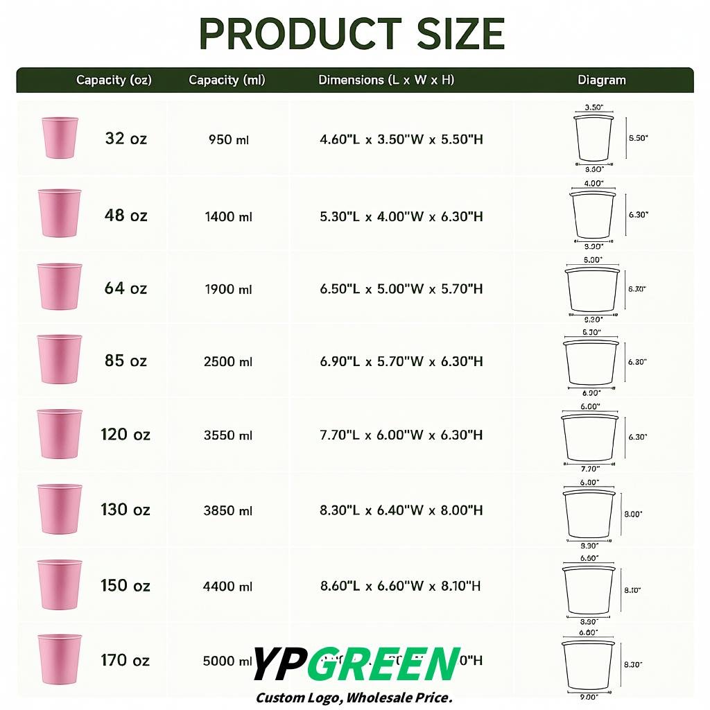 Blush 85 oz Paper Buckets 6.9x5.7x6.3 Inches Cardboard Food Container