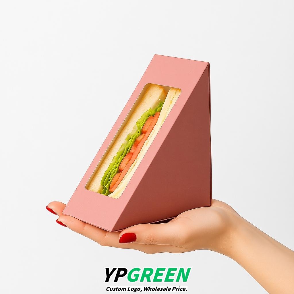 Blush Triangle Paper Sandwich Boxes with Window 4.7x4.7x2.6 Inch - Factory Direct