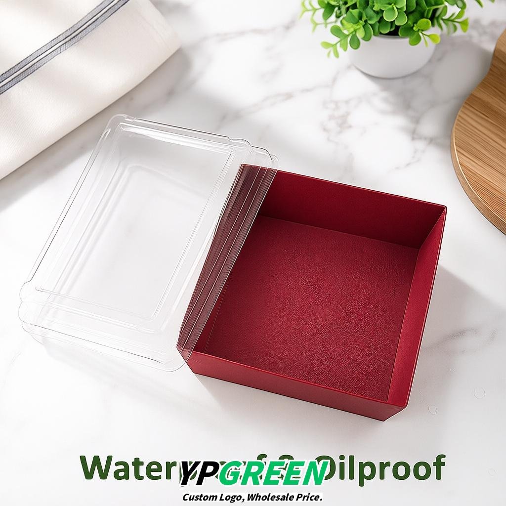 Brick Red Charcuterie Boxes with Clear Lids - 4 inches & 5 inches Disposable Paper Square Food Containers