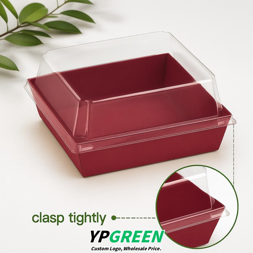 Brick Red Charcuterie Boxes with Clear Lids - 4 inches & 5 inches Disposable Paper Square Food Containers