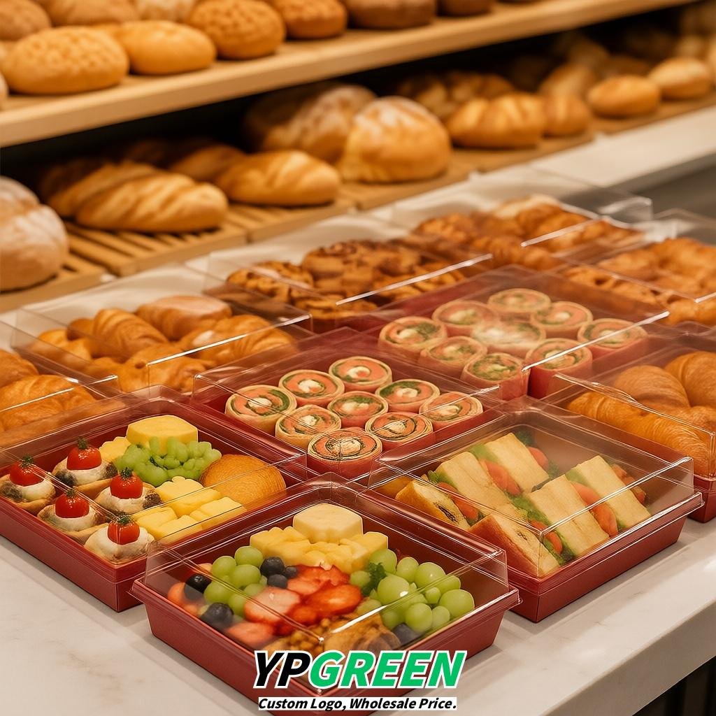 Brick Red Charcuterie Boxes with Clear Lids - 4 inches & 5 inches Disposable Paper Square Food Containers