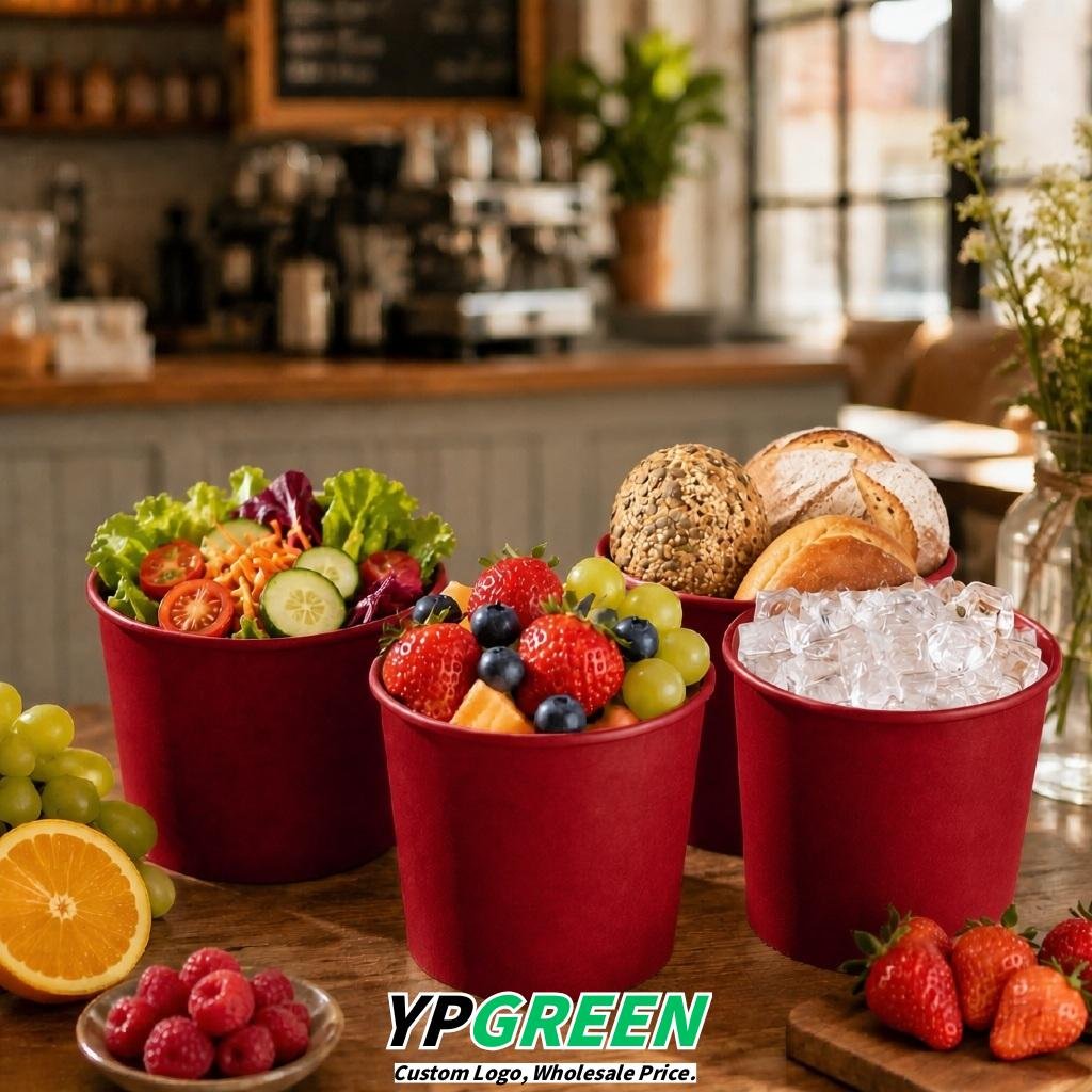Brick Red 85 oz Paper Buckets 6.9x5.7x6.3 Inches Cardboard Food Container