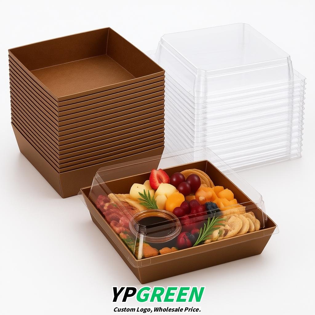 Bronze Charcuterie Boxes with Clear Lids - 4 inches & 5 inches Disposable Paper Square Food Containers