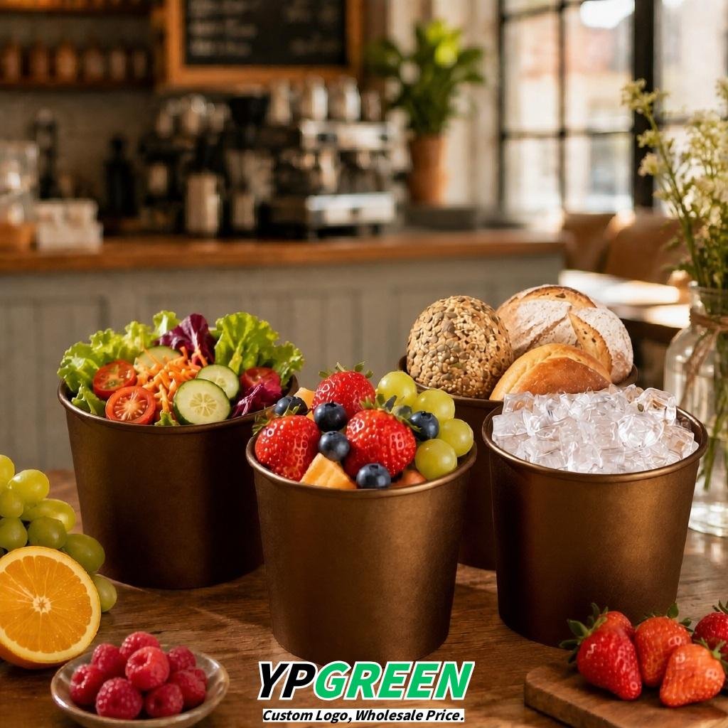 Bronze 85 oz Paper Buckets 6.9x5.7x6.3 Inches Cardboard Food Container