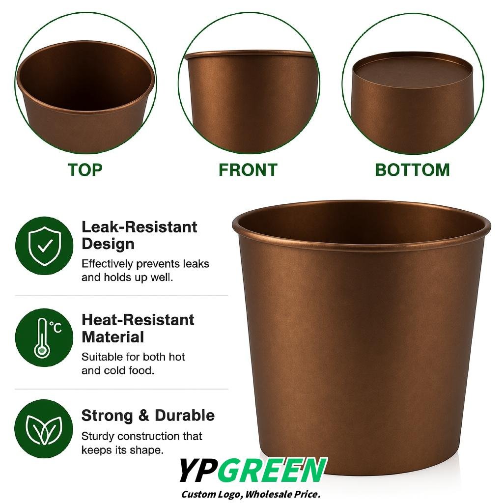 Bronze 85 oz Paper Buckets 6.9x5.7x6.3 Inches Cardboard Food Container