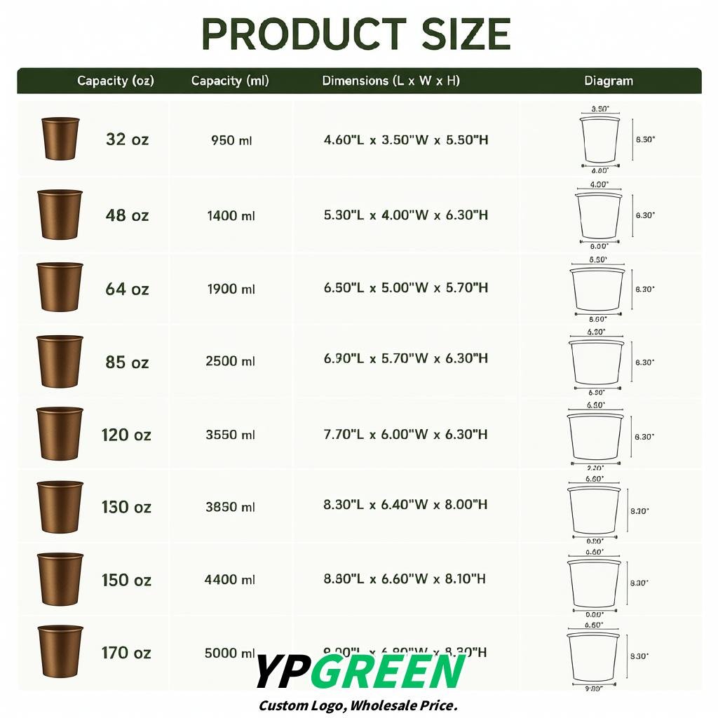 Bronze 85 oz Paper Buckets 6.9x5.7x6.3 Inches Cardboard Food Container