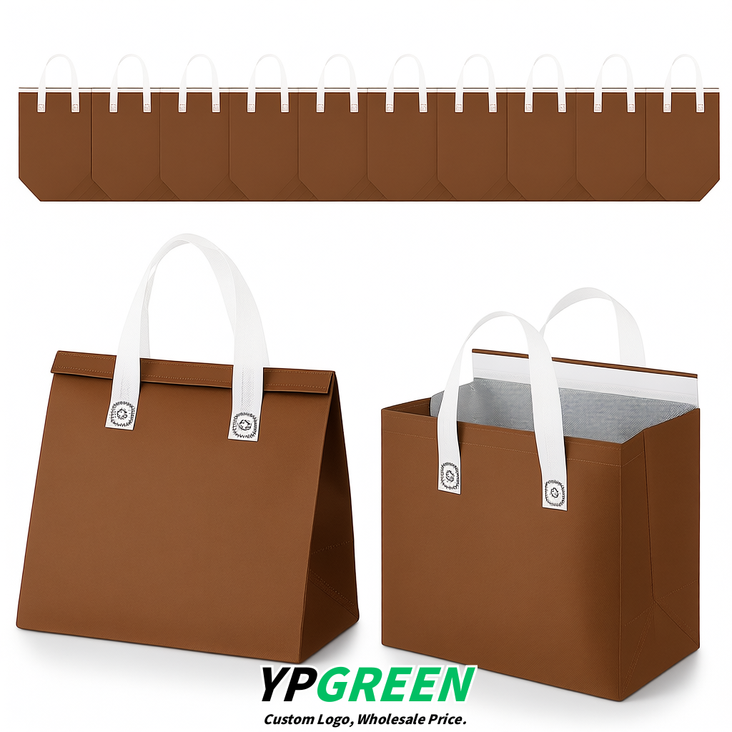 Brown 4-Cup insulated take away bags wholesale 9.5 x 9.5 x 6 inches for Hot & Cold Drink Delivery
