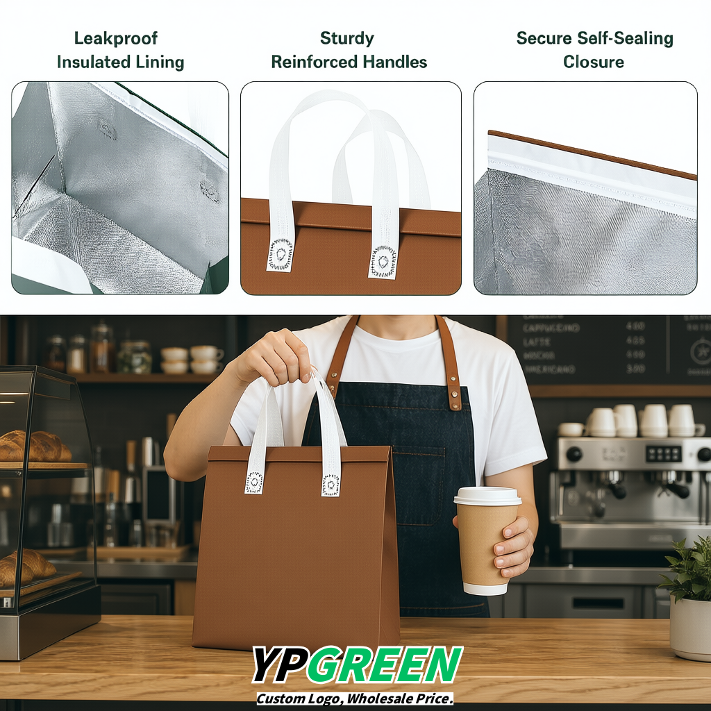Brown 4-Cup insulated take away bags wholesale 9.5 x 9.5 x 6 inches for Hot & Cold Drink Delivery