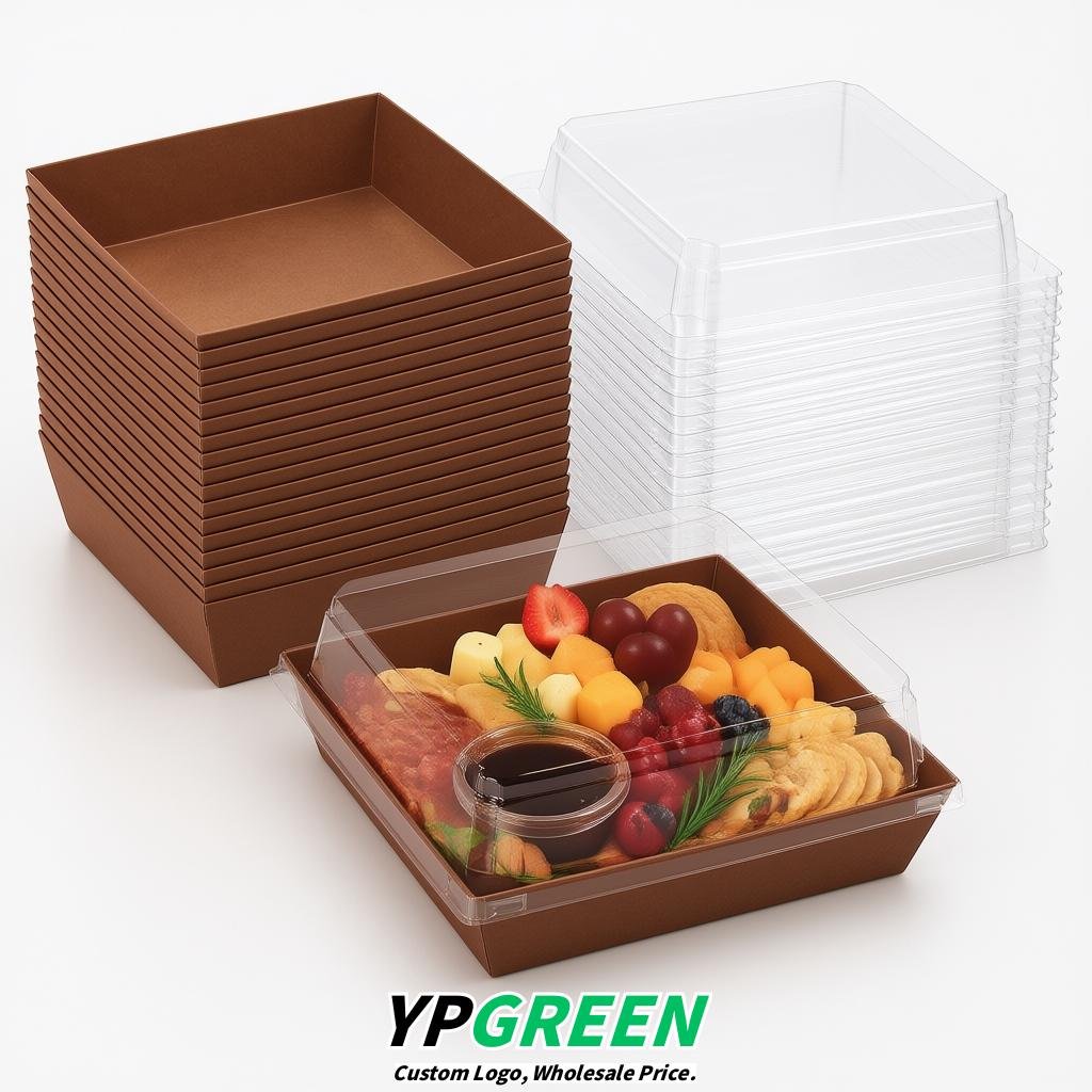 Brown Charcuterie Boxes with Clear Lids - 4 inches & 5 inches Disposable Paper Square Food Containers