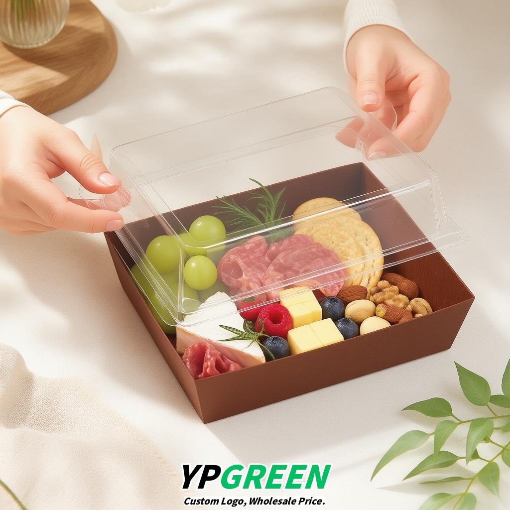 Brown Charcuterie Boxes with Clear Lids - 4 inches & 5 inches Disposable Paper Square Food Containers