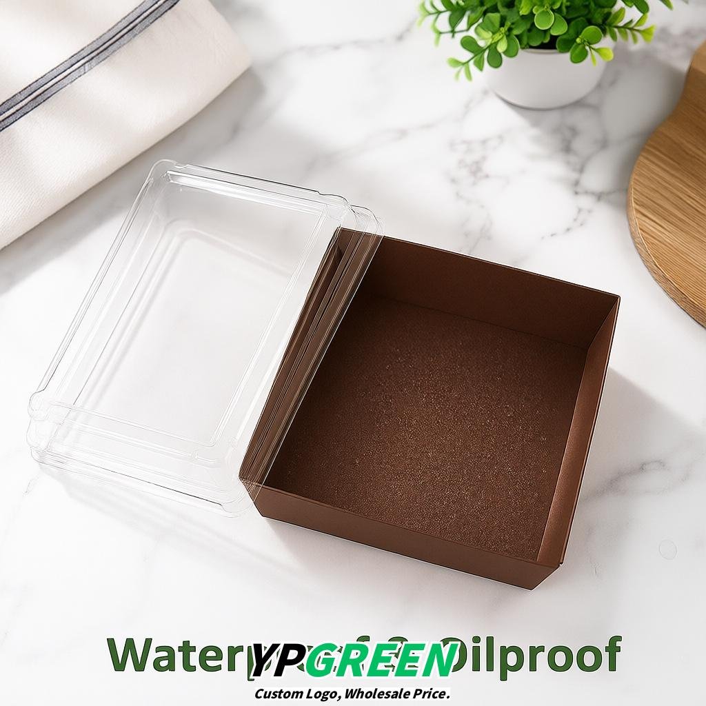 Brown Charcuterie Boxes with Clear Lids - 4 inches & 5 inches Disposable Paper Square Food Containers