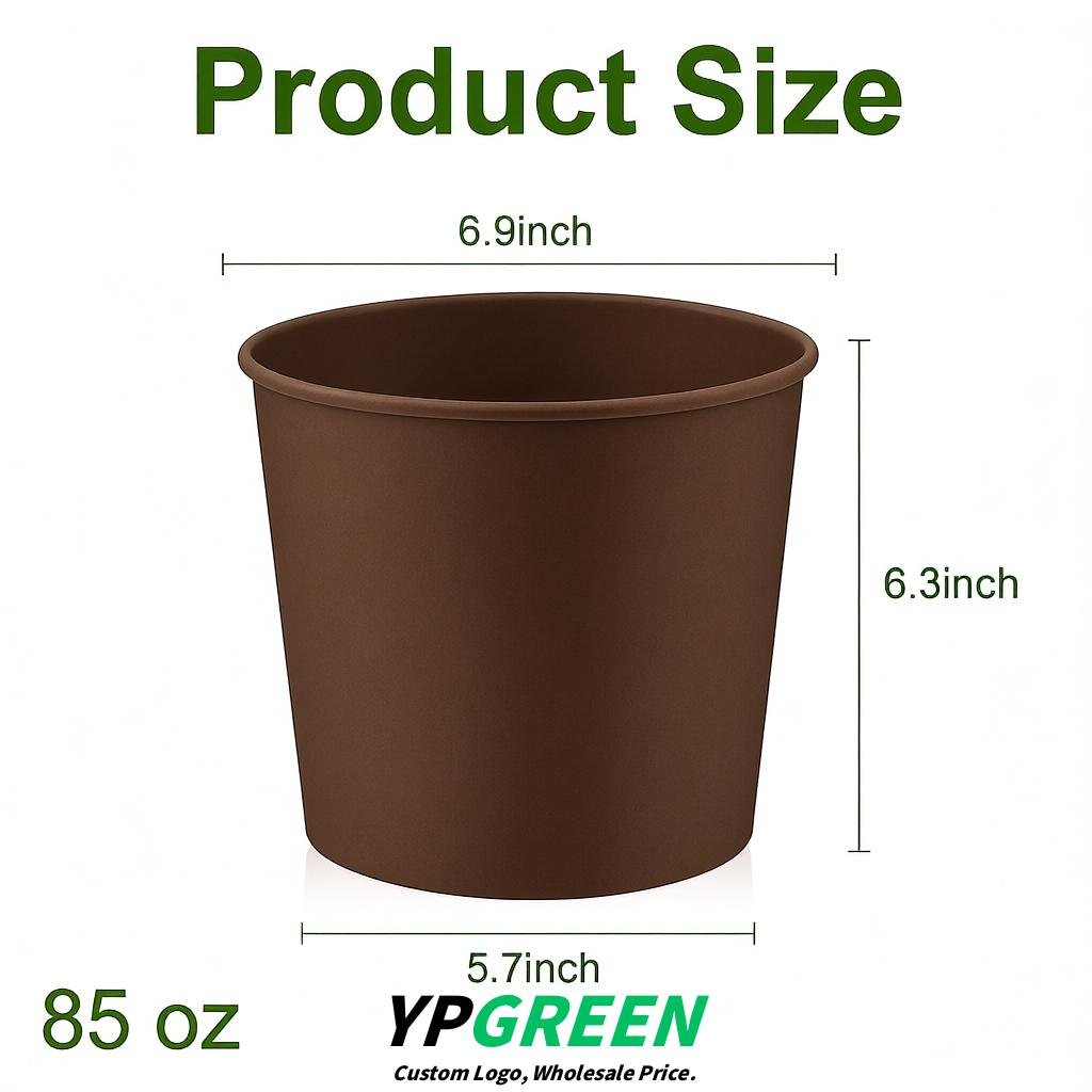 Brown 85 oz Paper Buckets 6.9x5.7x6.3 Inches Cardboard Food Container