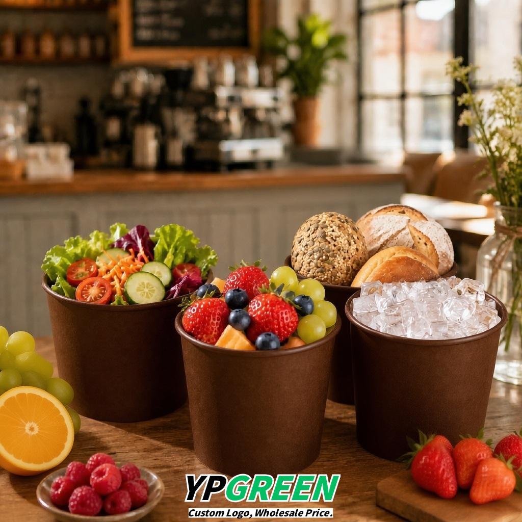 Brown 85 oz Paper Buckets 6.9x5.7x6.3 Inches Cardboard Food Container