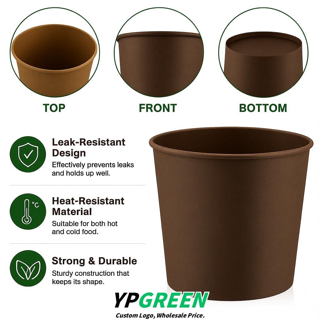 Brown 85 oz Paper Buckets 6.9x5.7x6.3 Inches Cardboard Food Container