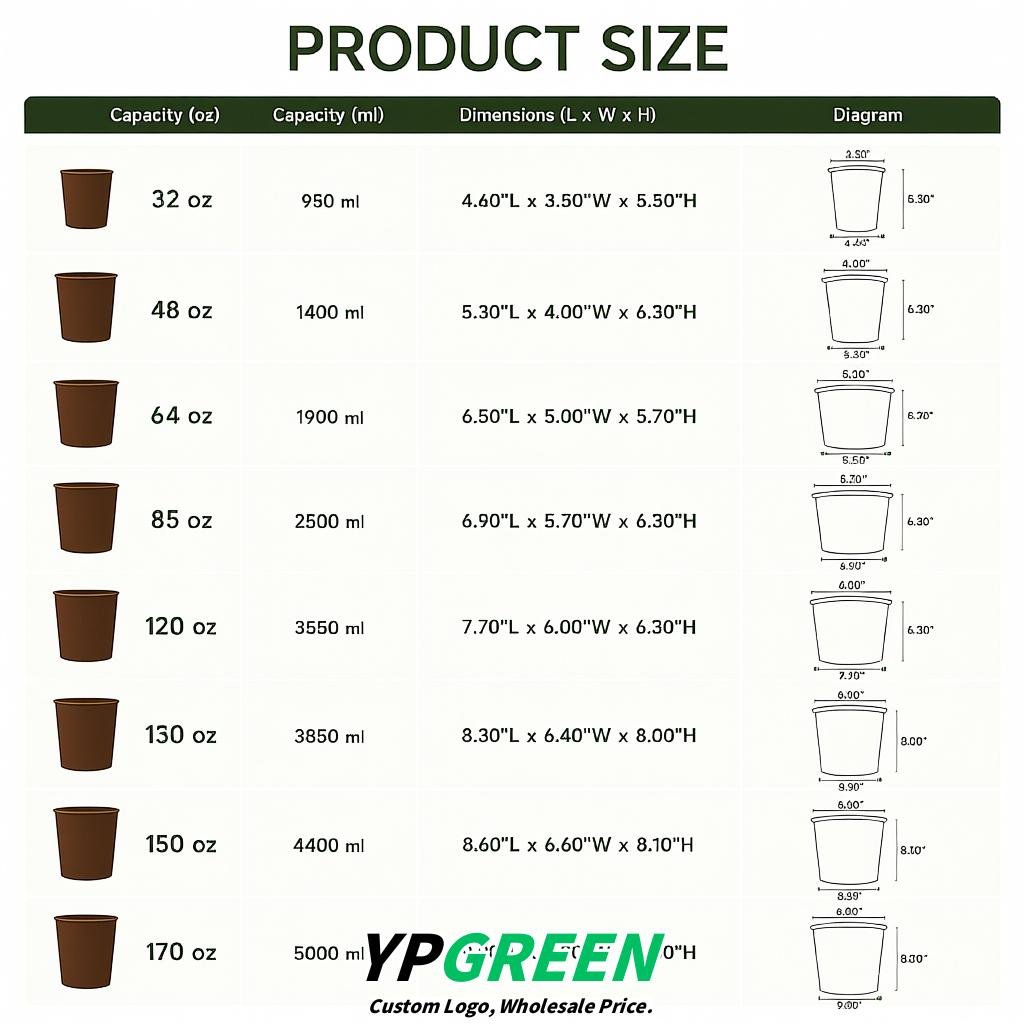Brown 85 oz Paper Buckets 6.9x5.7x6.3 Inches Cardboard Food Container