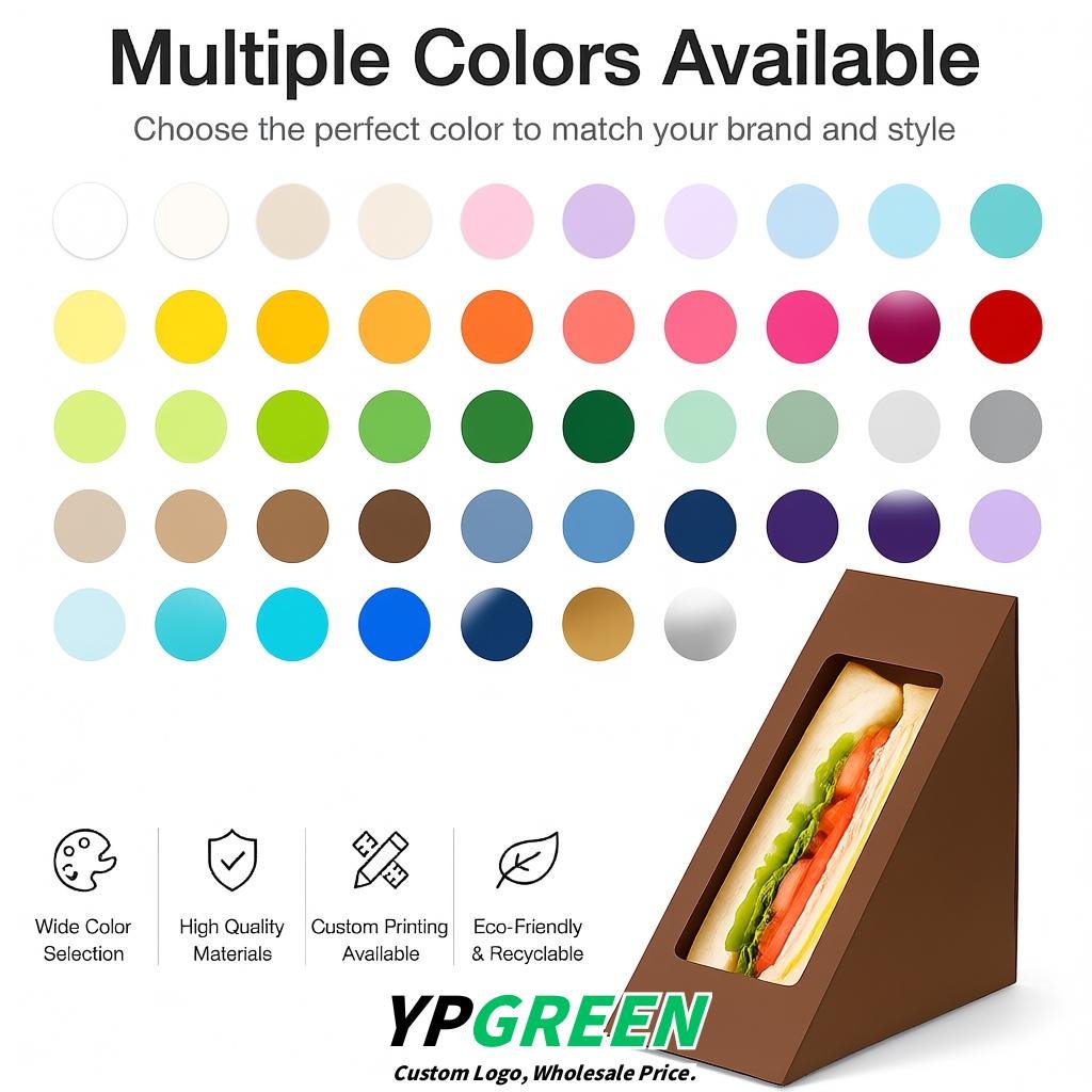 Brown Triangle Paper Sandwich Boxes with Window 4.7x4.7x2.6 Inch - Factory Direct
