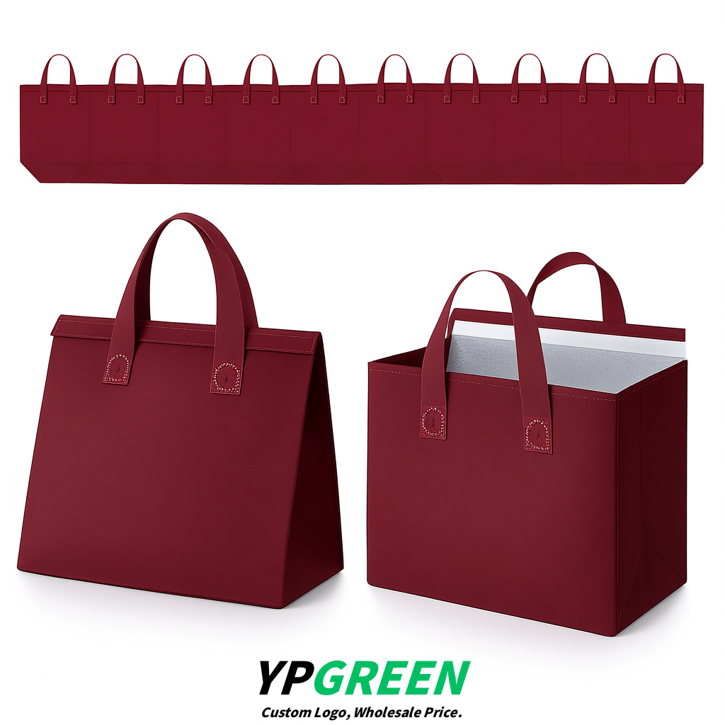 Burgundy 4-Cup insulated take away bags wholesale 9.5 x 9.5 x 6 inches for Hot & Cold Drink Delivery