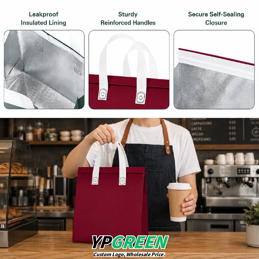 Burgundy 4-Cup insulated take away bags wholesale 9.5 x 9.5 x 6 inches for Hot & Cold Drink Delivery
